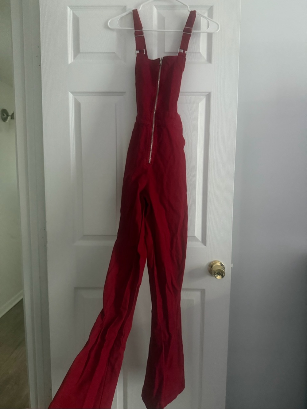 Red High-Waist Wide-Leg Jumpsuit with Front Zip